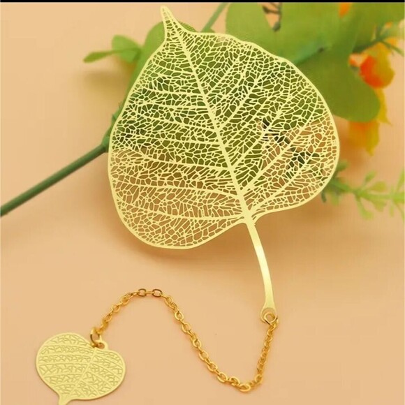GOLD mesh leaf bookmark metal page holder mesh bodhi leaf - Picture 1 of 5